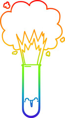 rainbow gradient line drawing cartoon exploding chemicals in test tube