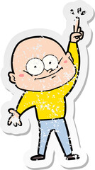 distressed sticker of a cartoon bald man staring