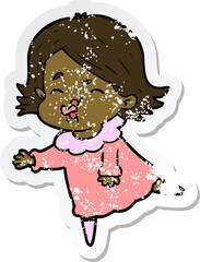 distressed sticker of a cartoon girl pulling face