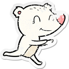 distressed sticker of a running polar bear cartoon