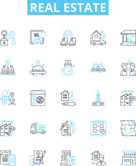 Real estate vector line icons set. property, investment, broker, mortgage, land, home, lease illustration outline concept symbols and signs