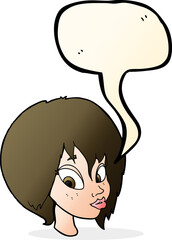 cartoon pretty female face pouting with speech bubble