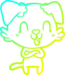 cold gradient line drawing laughing cartoon dog