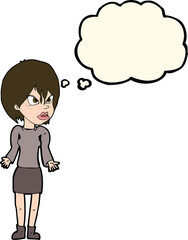 cartoon annoyed woman with thought bubble