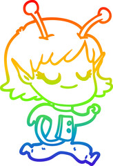 rainbow gradient line drawing smiling alien girl cartoon