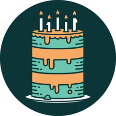 tattoo style icon of a birthday cake