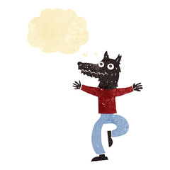cartoon wolf man with thought bubble