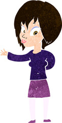 cartoon woman making welcome gesture