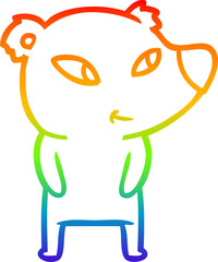 rainbow gradient line drawing cute cartoon bear