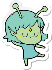 sticker of a cartoon alien girl