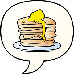 cartoon stack of pancakes and speech bubble in smooth gradient style