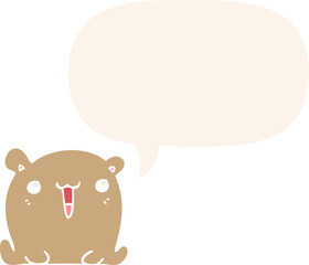 cute cartoon bear and speech bubble in retro style