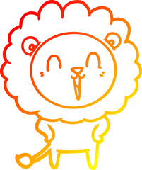 warm gradient line drawing laughing lion cartoon