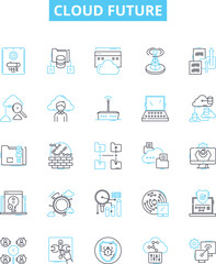 Cloud future vector line icons set. Cloud, Future, Computing, AI, IoT, Digital, Transformation illustration outline concept symbols and signs