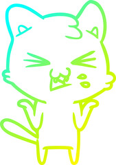 cold gradient line drawing cartoon cat hissing