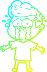 cold gradient line drawing cartoon crying man