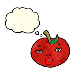 cartoon apple with face with thought bubble