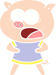 flat color style cartoon pig shouting