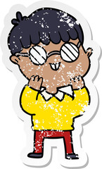 distressed sticker of a cartoon boy wearing spectacles