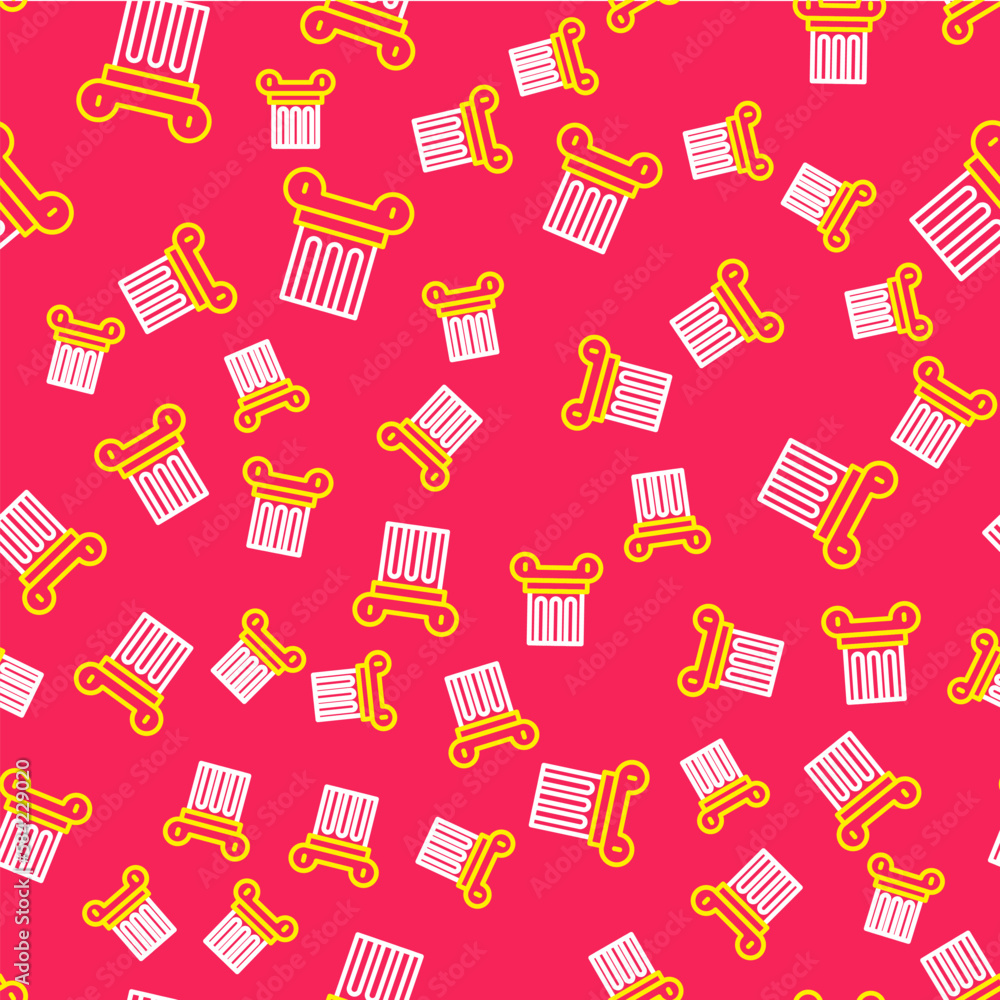 Poster line ancient column icon isolated seamless pattern on red background. vector