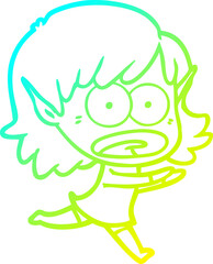 Fototapeta premium cold gradient line drawing cartoon shocked elf girl