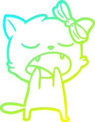 cold gradient line drawing cartoon yawning cat