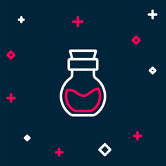 Line Poison in bottle icon isolated on blue background. Bottle of poison or poisonous chemical toxin. Colorful outline concept. Vector