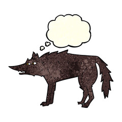 cartoon wolf with thought bubble