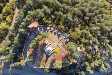 Small urban park aerial view. Flat top composition