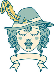 human singing bard character with banner illustration