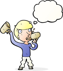 cartoon man drinking beer with thought bubble