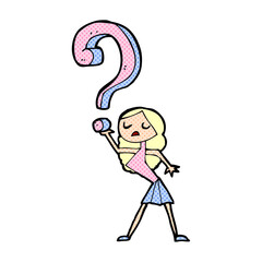 cartoon girl with questions