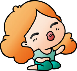 gradient cartoon of cute kawaii girl