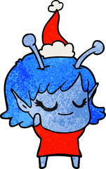 smiling alien girl textured cartoon of a wearing santa hat