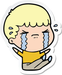 sticker of a cartoon man crying