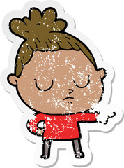 distressed sticker of a cartoon calm woman