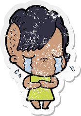 distressed sticker of a cartoon crying girl