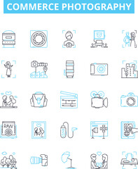 Commerce photography vector line icons set. Commerce, Photography, Portrait, Landscape, Wildlife, Nature, Still life illustration outline concept symbols and signs