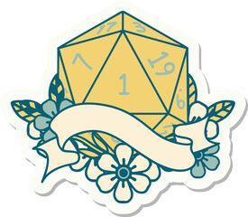 natural one d20 dice roll sticker