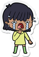 sticker of a cartoon girl crying