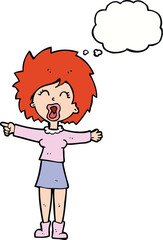 cartoon stressed out woman talking with thought bubble