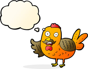 cartoon old rooster with thought bubble