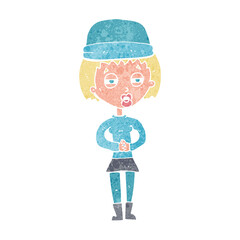 cartoon woman wearing winter hat