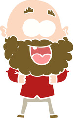 flat color style cartoon crazy happy man with beard