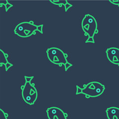 Line Tropical fish icon isolated seamless pattern on blue background. Exotic fish. Vector