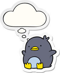 cute cartoon penguin and thought bubble as a printed sticker