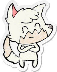 distressed sticker of a cartoon happy fox