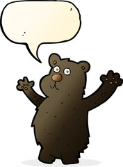cartoon funny black bear with speech bubble
