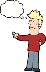 cartoon man pointing with thought bubble