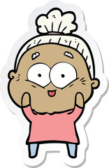 sticker of a cartoon happy old woman